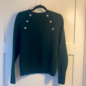 Emerald J Crew Lambswool sweater with rhinestone buttons